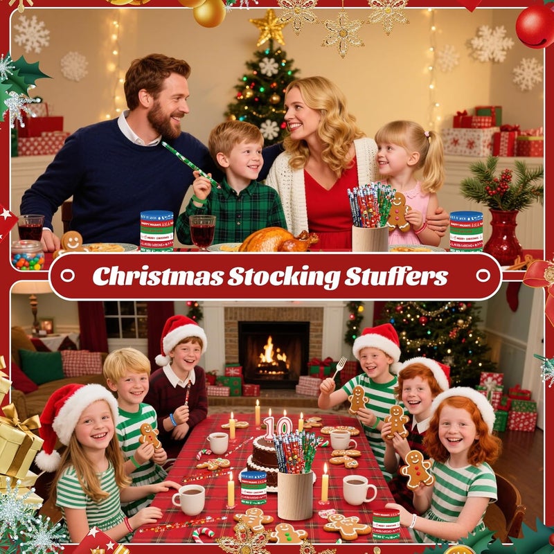 Zhirlyn 48 Pcs Christmas Pencils Set 24 Pcs Christmas Pencil Xmas Pencil 24 Pc Christmas Silicone Bracelets Silicon Wristbands Christmas Stocking Stuffers (Classic) - Image 3